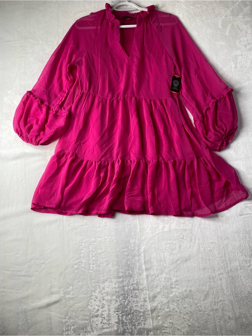 Vince Camuto Hot Pink Tiered Mini Dress Long Sleeves Size X-Small
